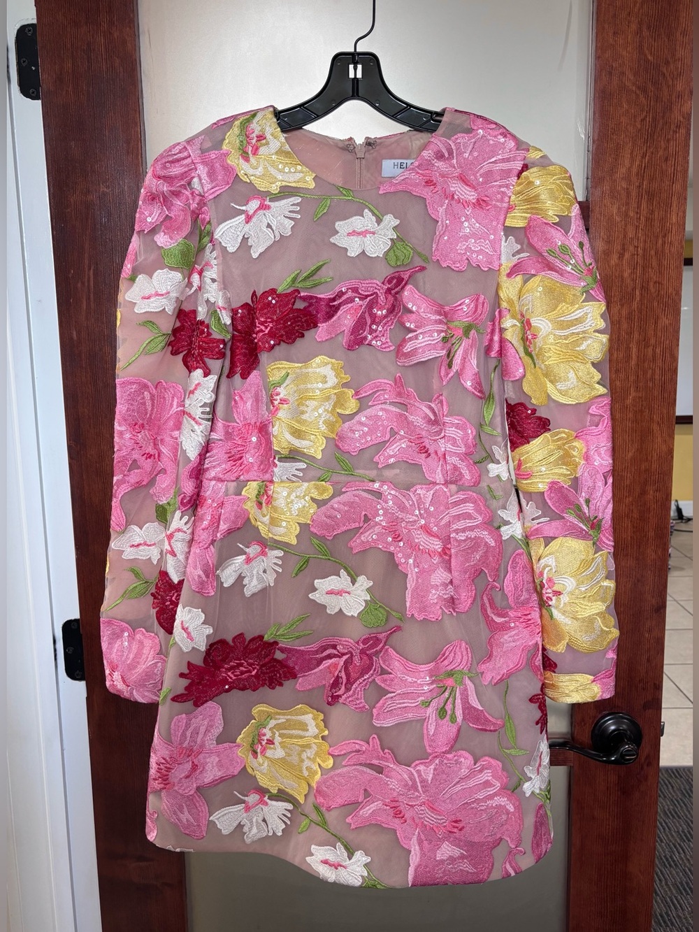 Helsi Pink Floral Embroidered Long-Sleeve Mini Dress